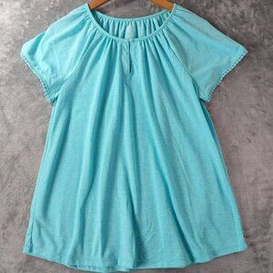 St Johns Bay Womens Blue Keyhole Peasant Top M Casual‎ Lightweight Everyday